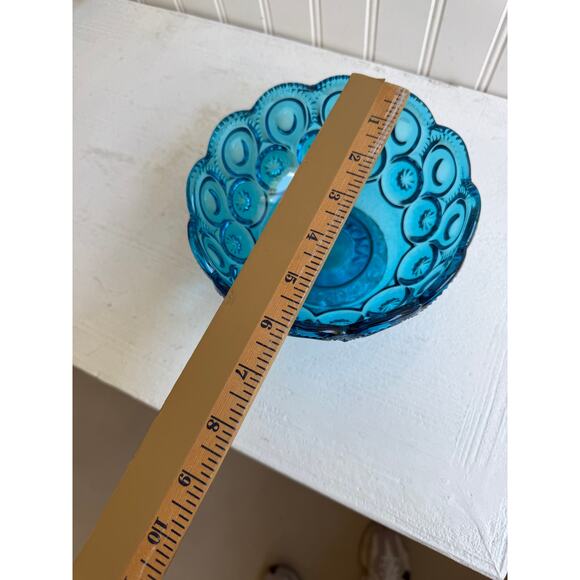 Vintage L.E. Smith Moon and Stars Pedestal Candy Dish | Colonial Blue Glass | 4" - Picture 6 of 9